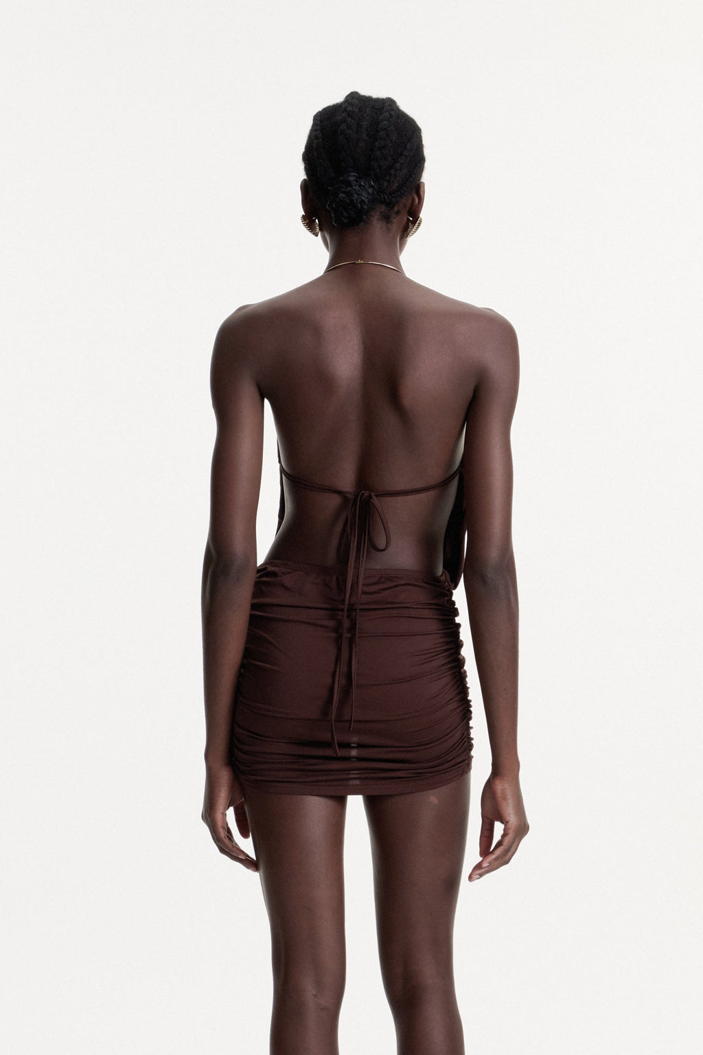 Cezara Halter Neck Backless Ruch Mini Dress