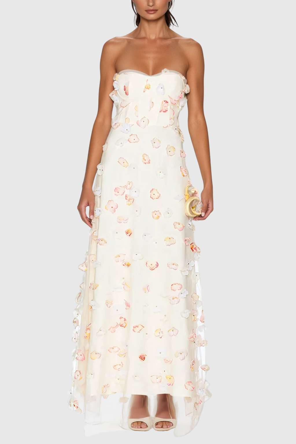 Cezary Strapless Flower Maxi Dress