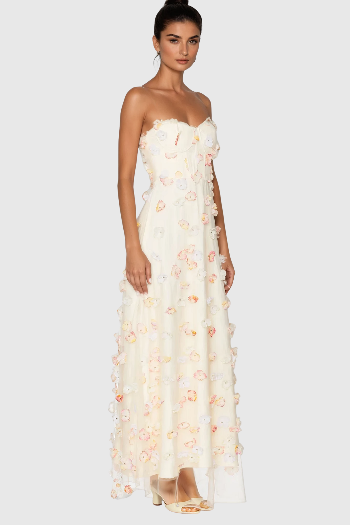 Cezary Strapless Flower Maxi Dress