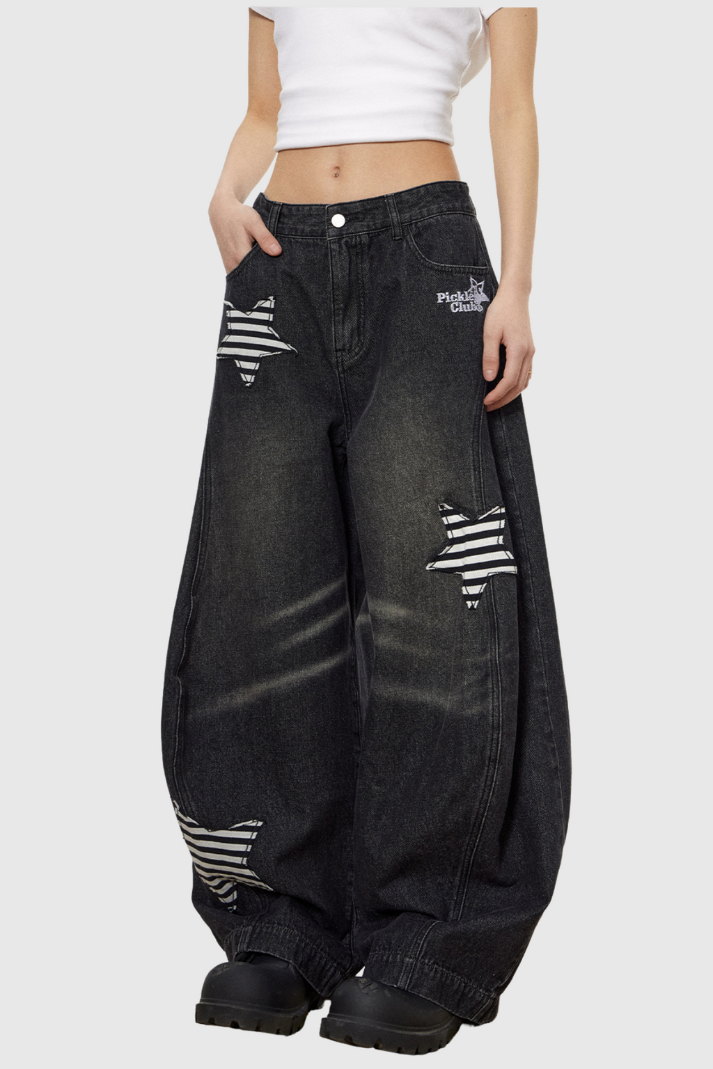 Chad Stripe Star Deconstruct Baggy Jeans