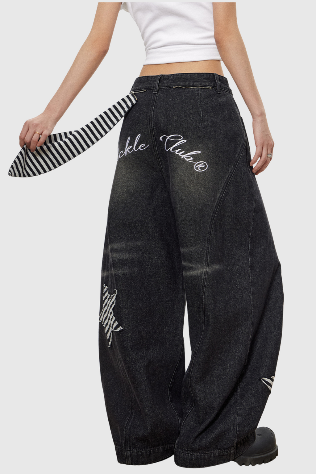 Chad Stripe Star Deconstruct Baggy Jeans