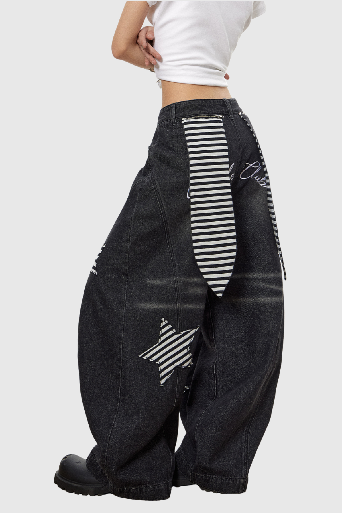 Chad Stripe Star Deconstruct Baggy Jeans