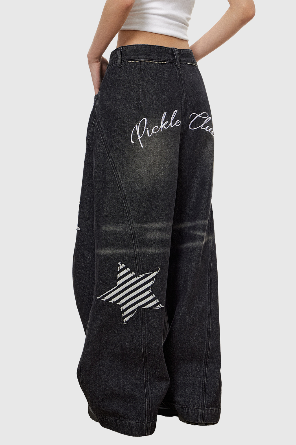 Chad Stripe Star Deconstruct Baggy Jeans