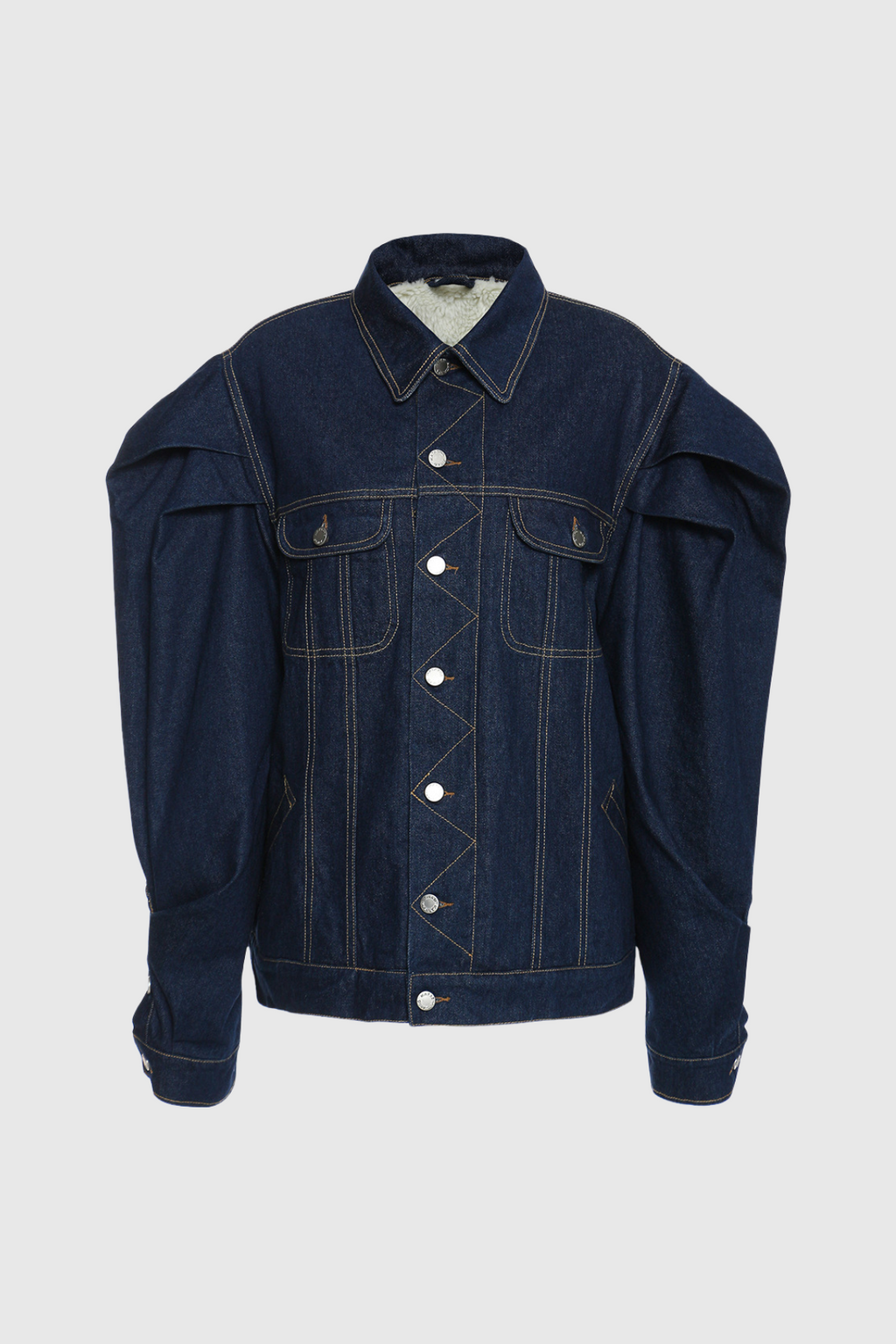 Chaim Balloon Sleeve Ruch Denim Jacket