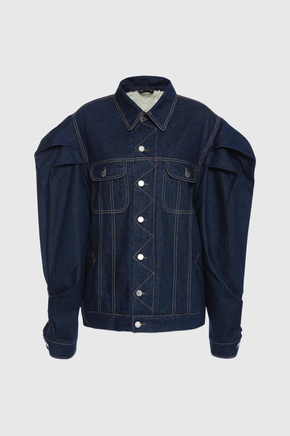 Chaim Balloon Sleeve Ruch Denim Jacket