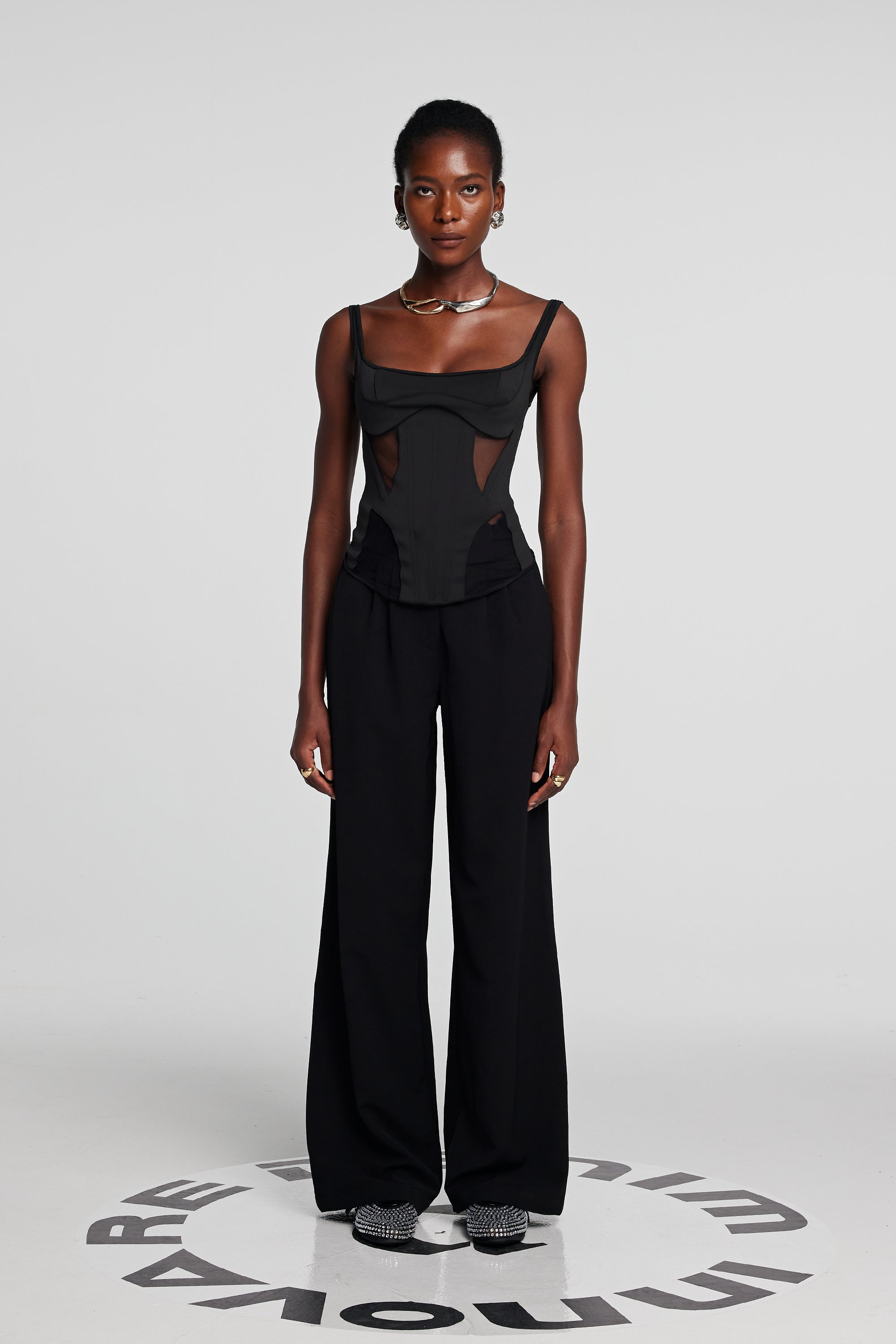 Chana Corset Mesh See Through Top In Black