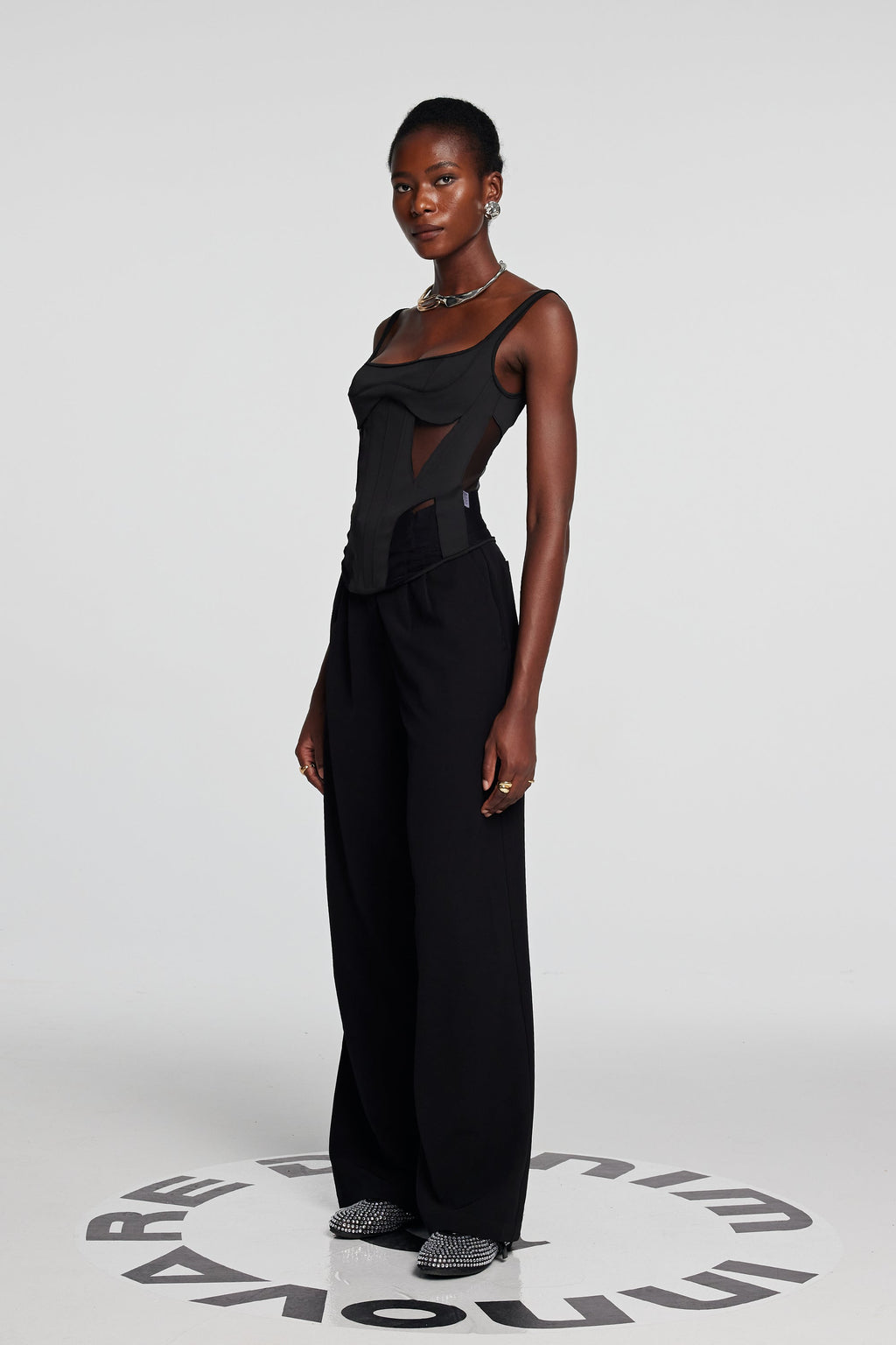 Chana Corset Mesh See Through Top In Black