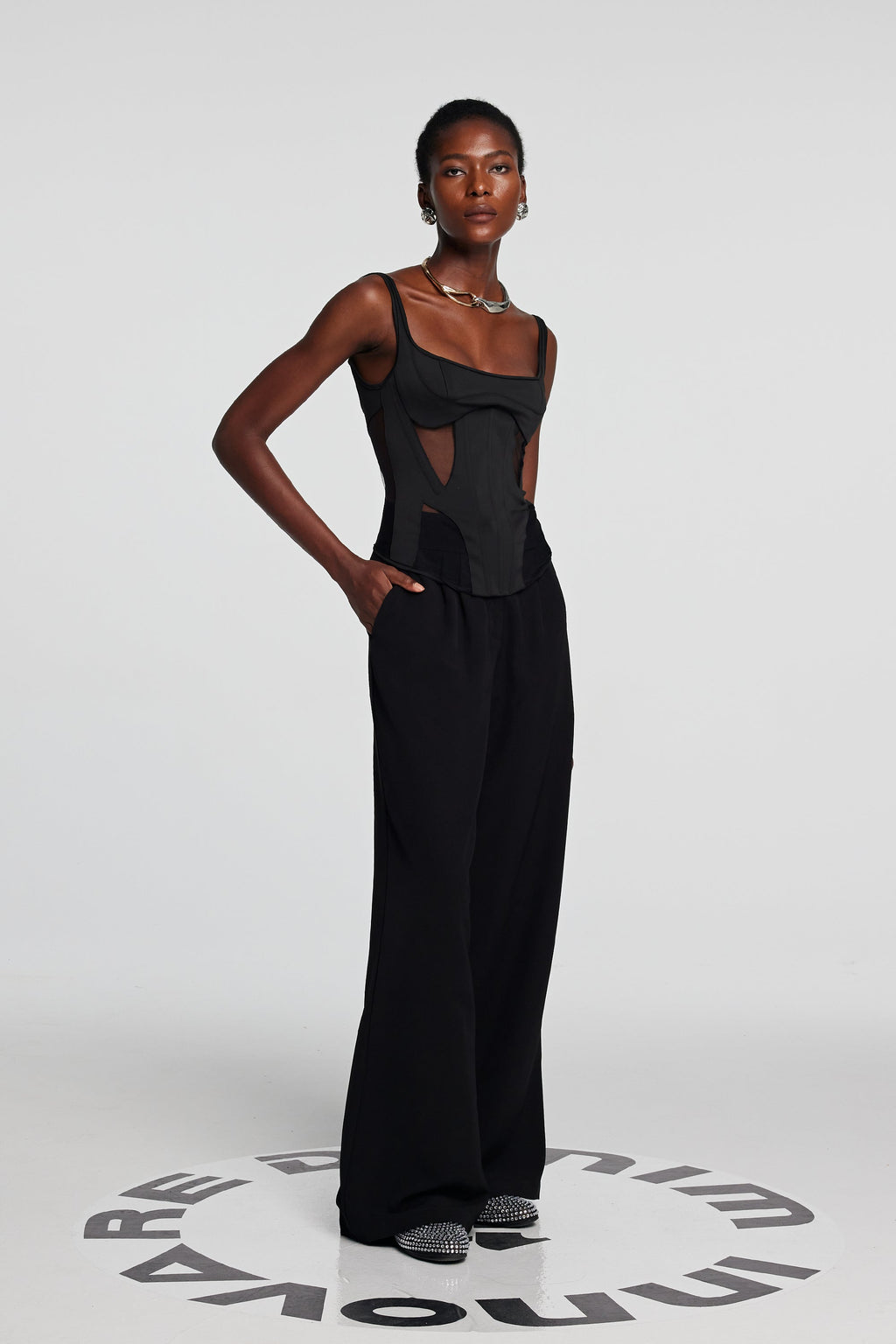 Chana Corset Mesh See Through Top In Black