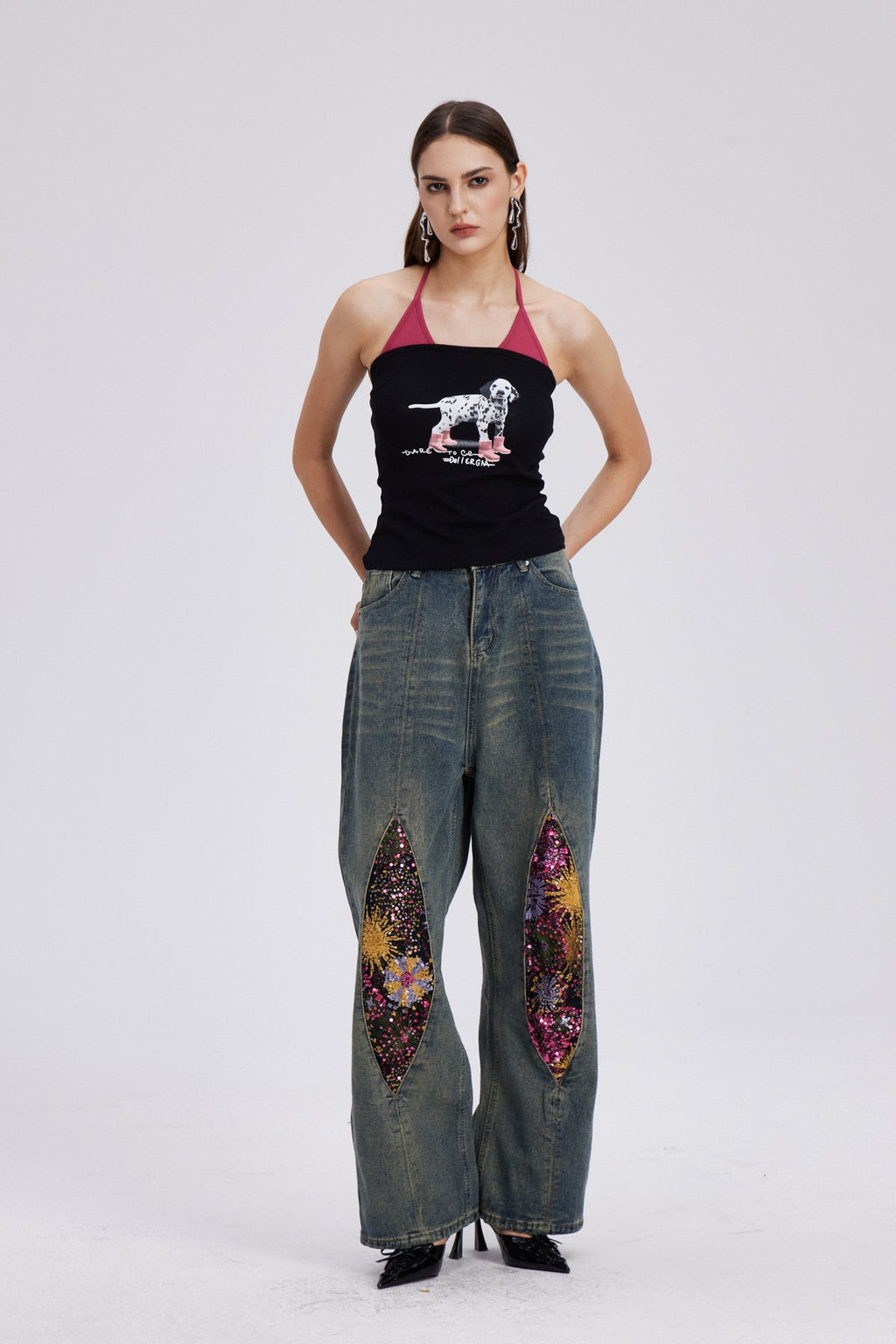 Charla Embroidered Bleached Straight Jeans