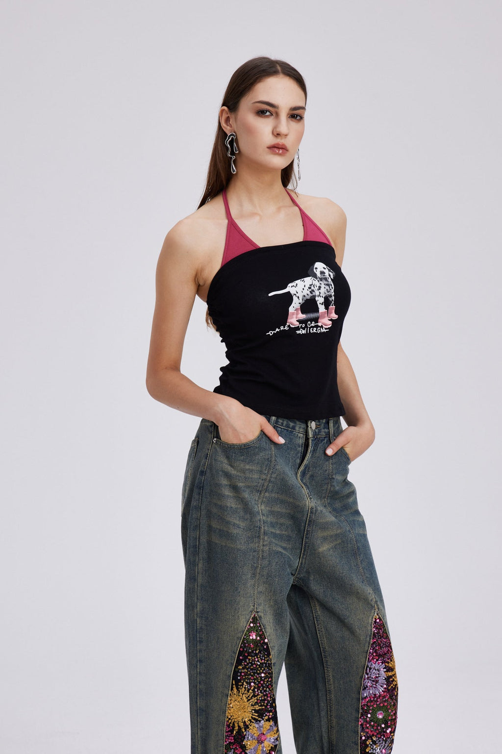 Charlemagne Halter Neck Bodycon Top