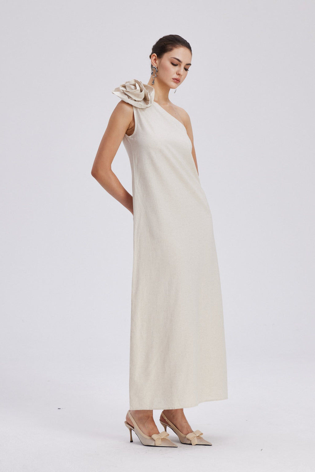 Charlotta Flower One Shoulder Maxi Dress