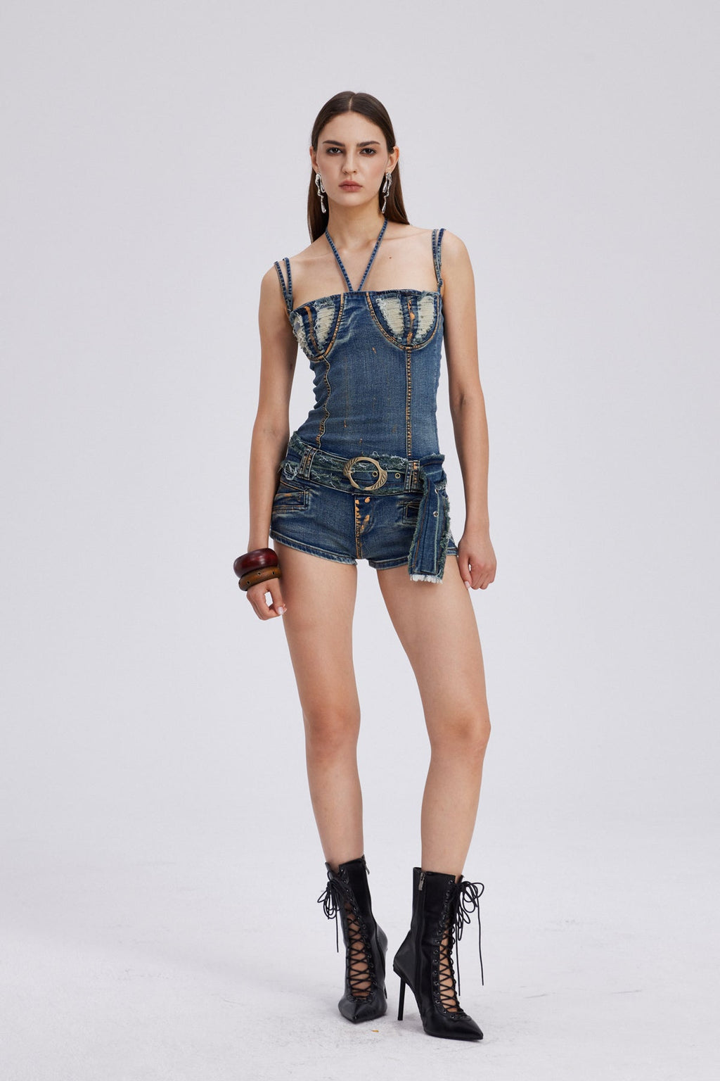 Charnette Spaghetti Bodycon Denim Jumpsuit