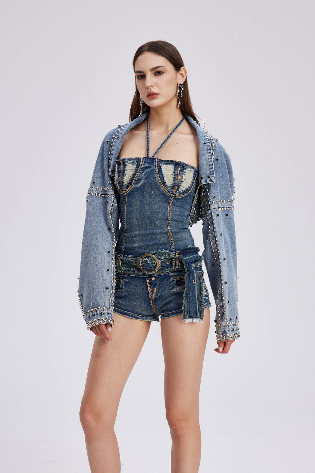 Charo Embellished Shawl Denim Jacket