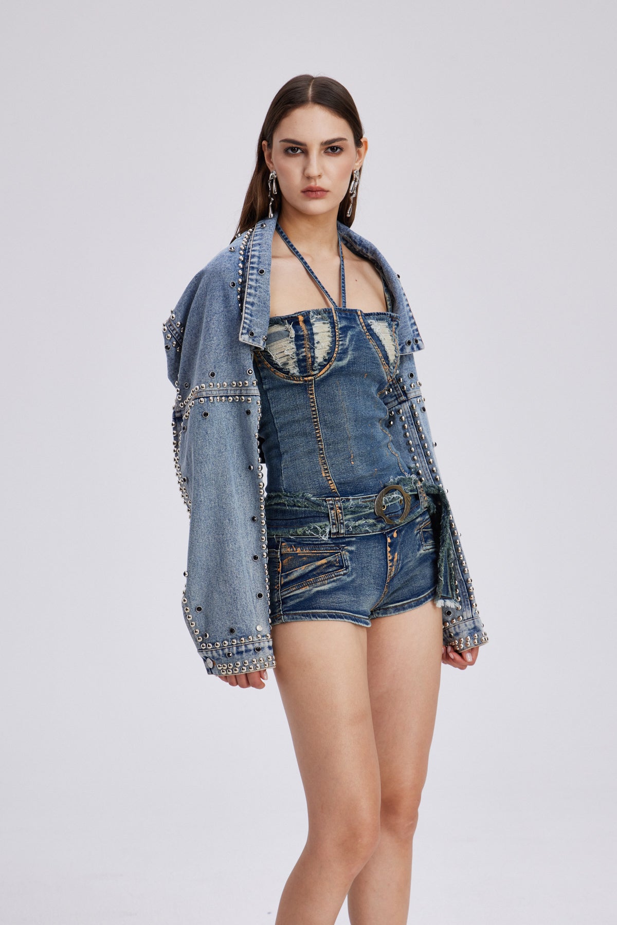 Charo Embellished Shawl Denim Jacket