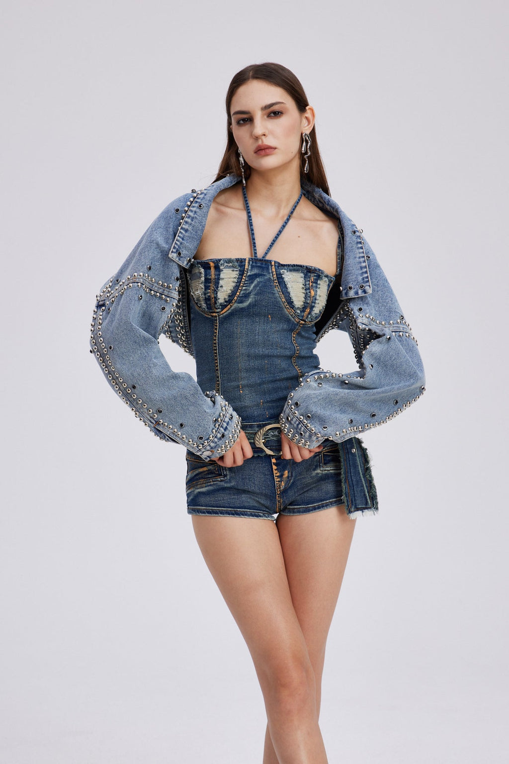 Charo Embellished Shawl Denim Jacket