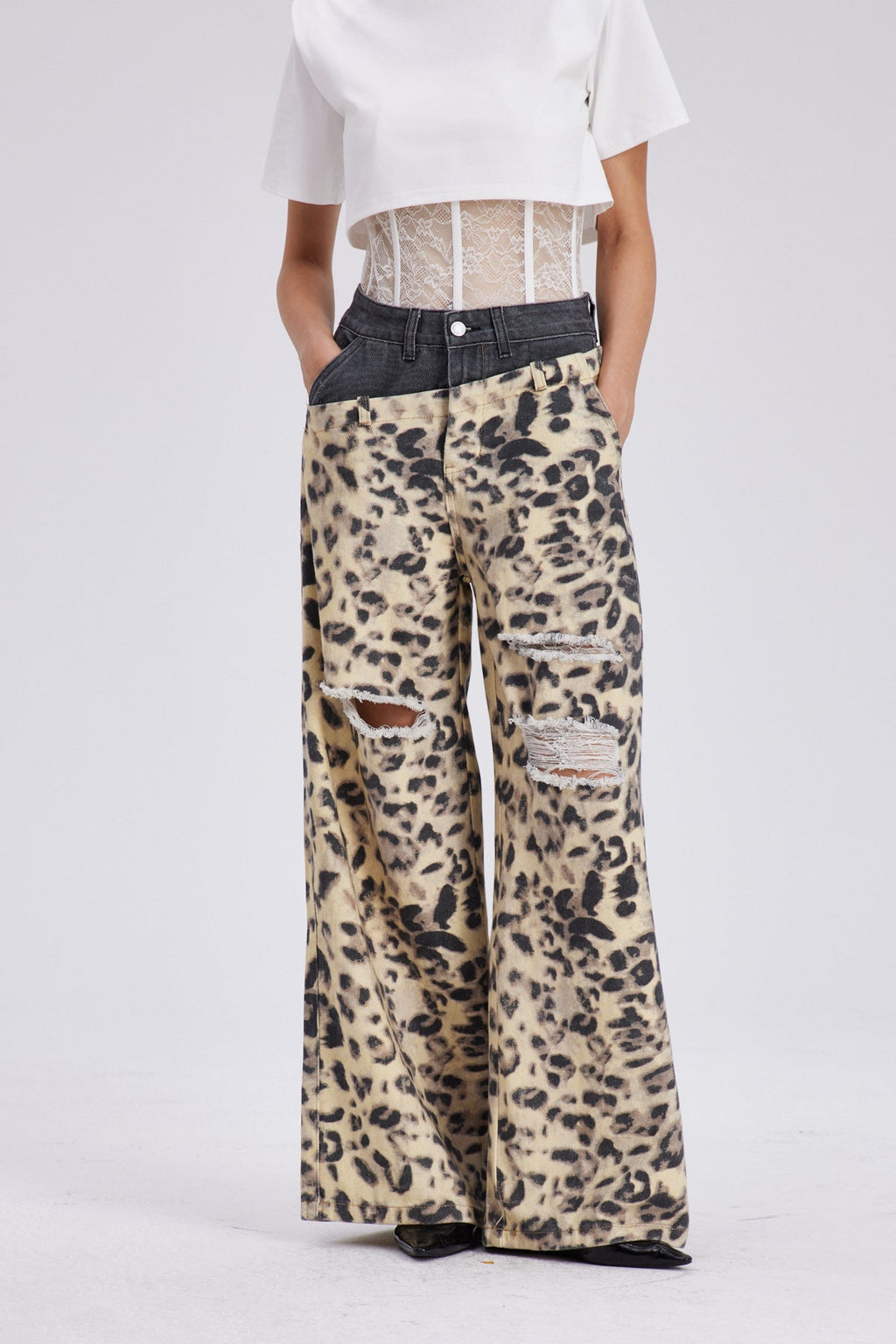 Chas Leopard Deconstruct Cutout Jeans