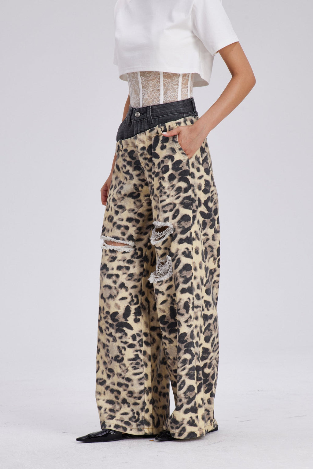 Chas Leopard Deconstruct Cutout Jeans