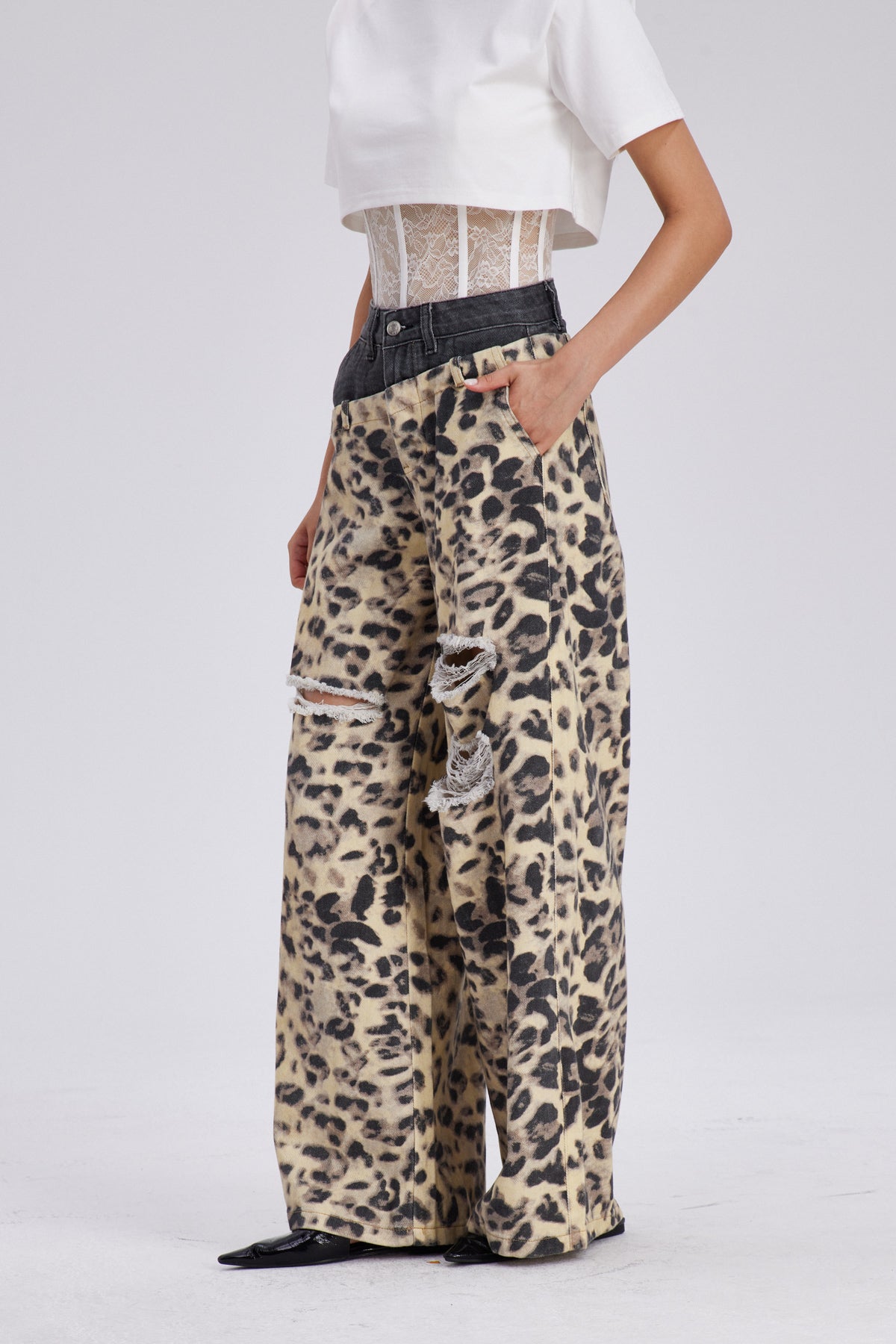 Chas Leopard Deconstruct Cutout Jeans
