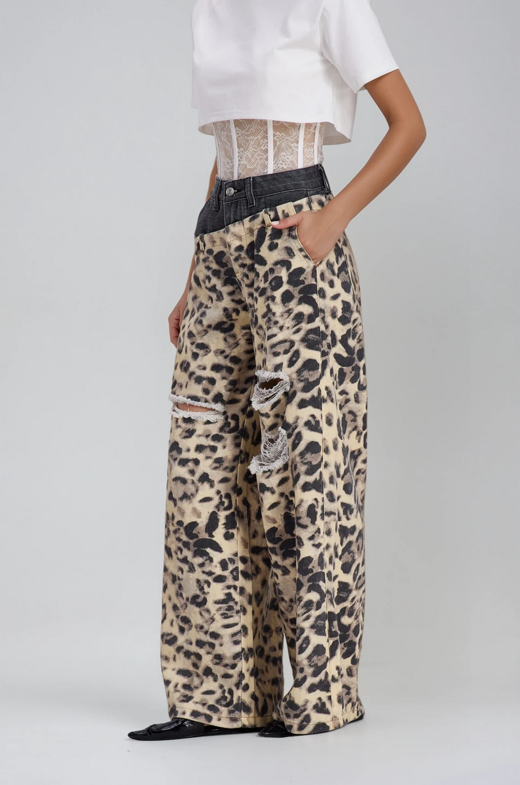 Chas Leopard Deconstruct Cutout Jeans