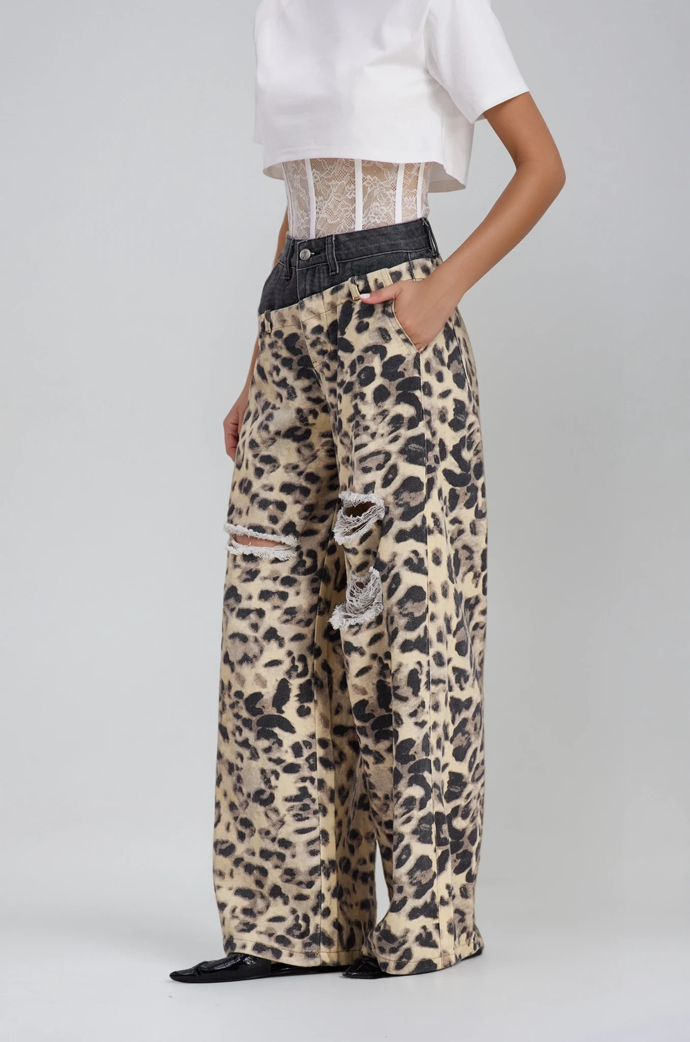Chas Leopard Deconstruct Cutout Jeans