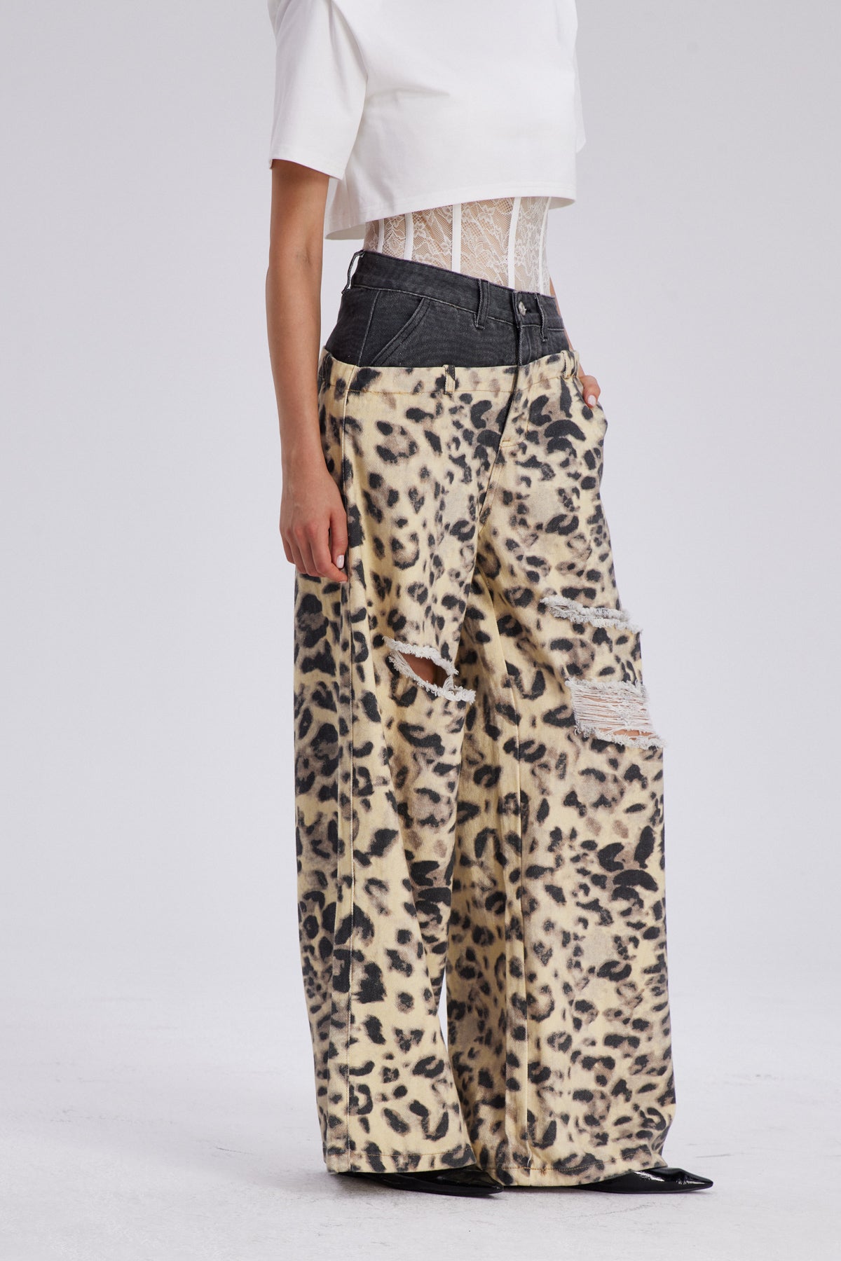Chas Leopard Deconstruct Cutout Jeans