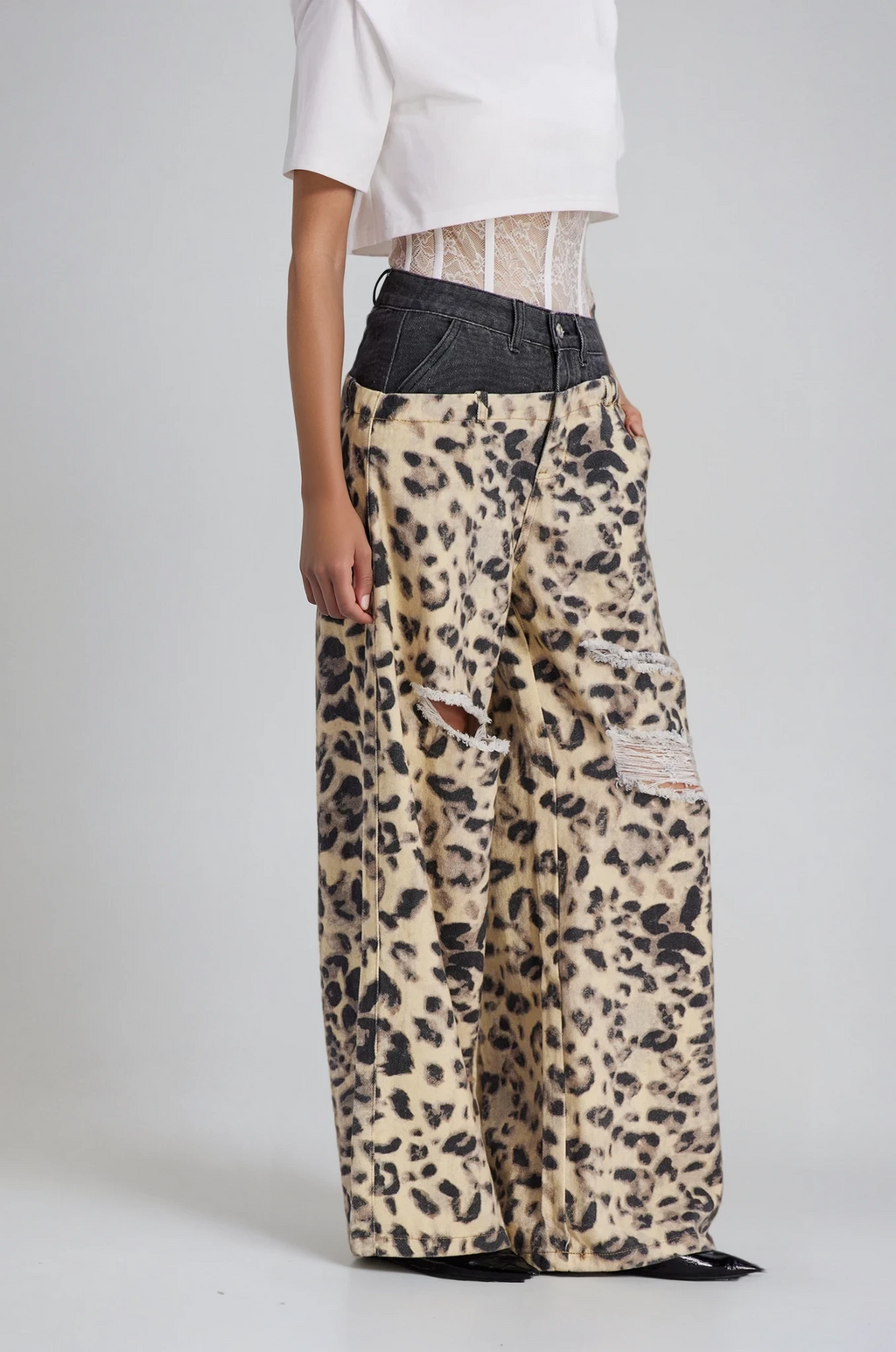 Chas Leopard Deconstruct Cutout Jeans