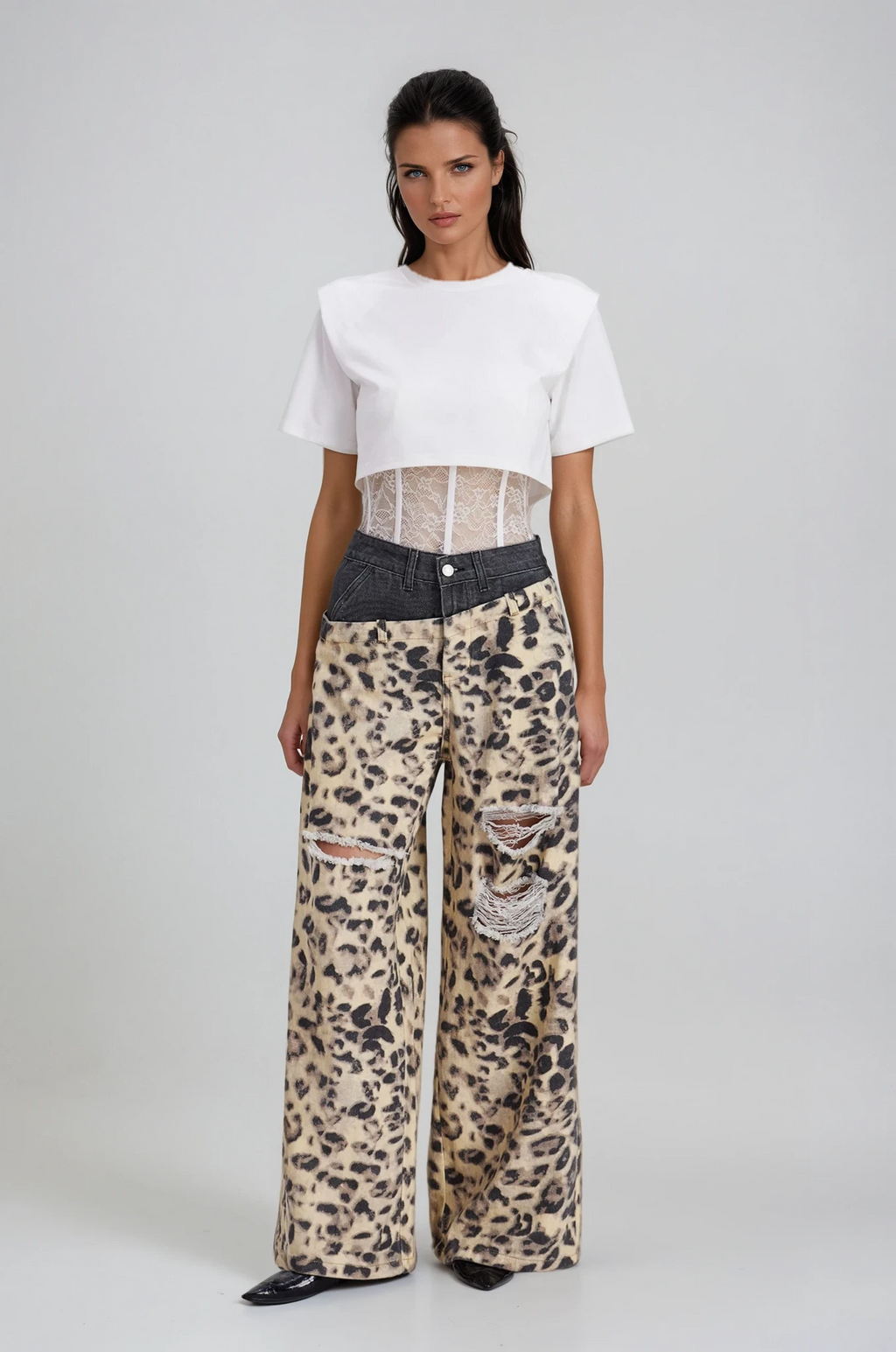 Chas Leopard Deconstruct Cutout Jeans