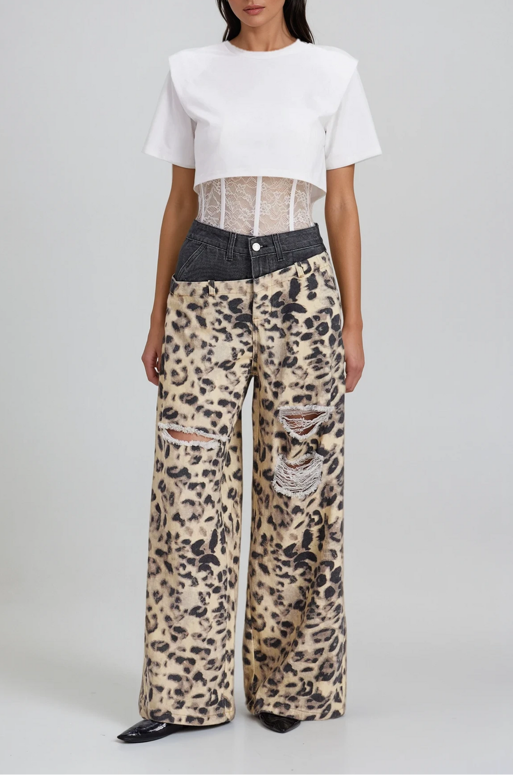 Chas Leopard Deconstruct Cutout Jeans