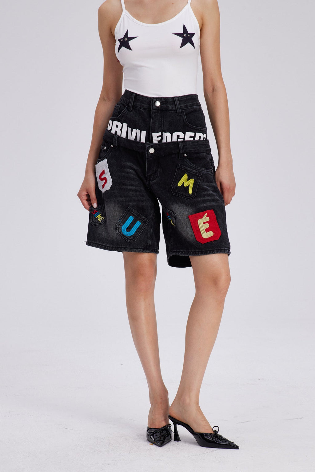 Chasity Deconstruct Print Midi Jeans