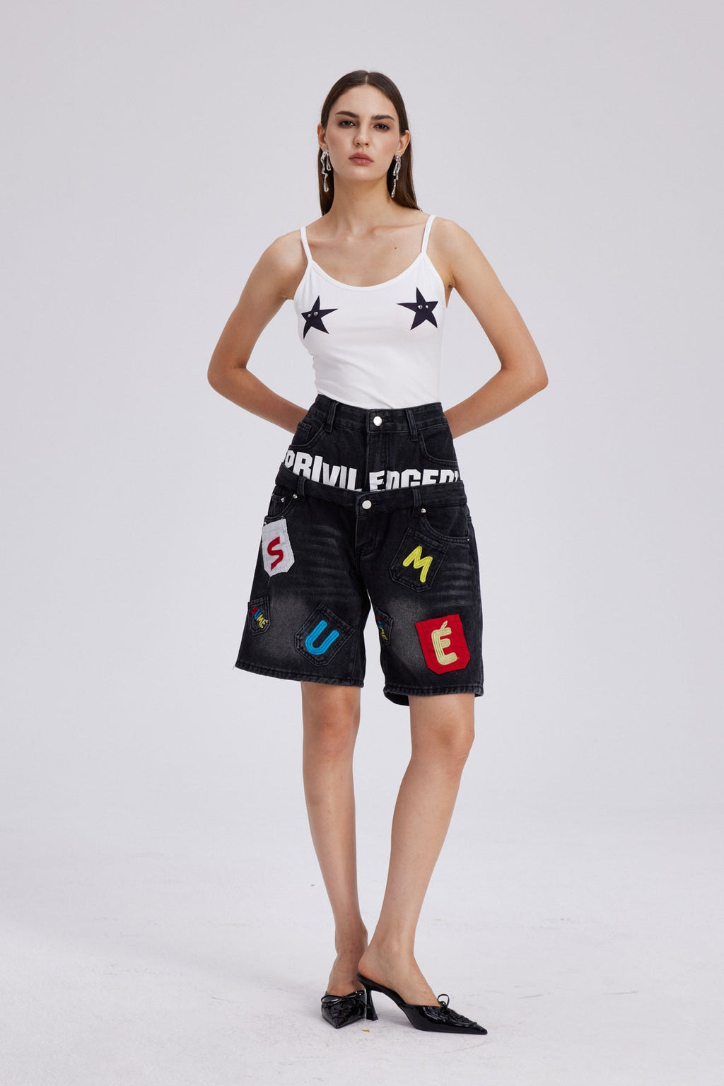 Chasity Deconstruct Print Midi Jeans