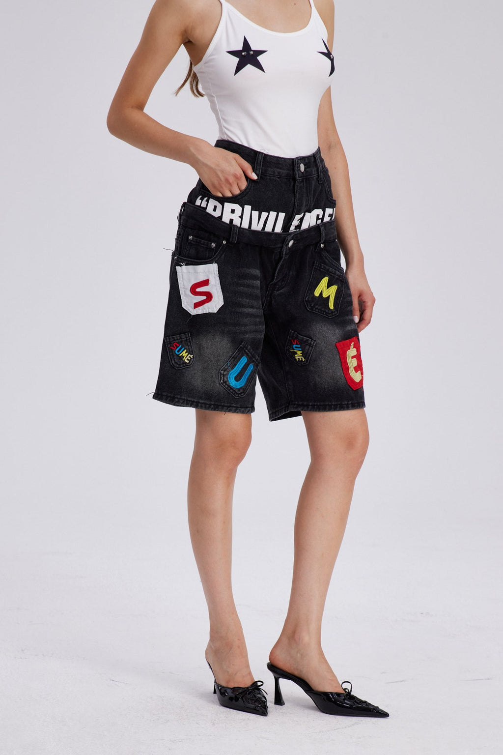 Chasity Deconstruct Print Midi Jeans