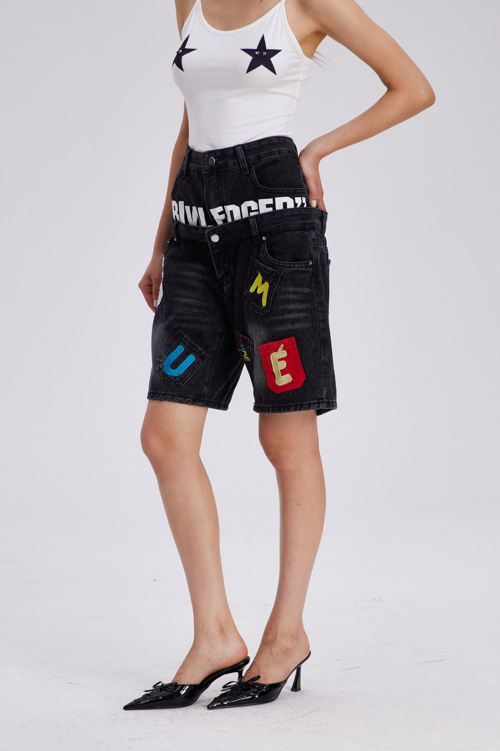 Chasity Deconstruct Print Midi Jeans