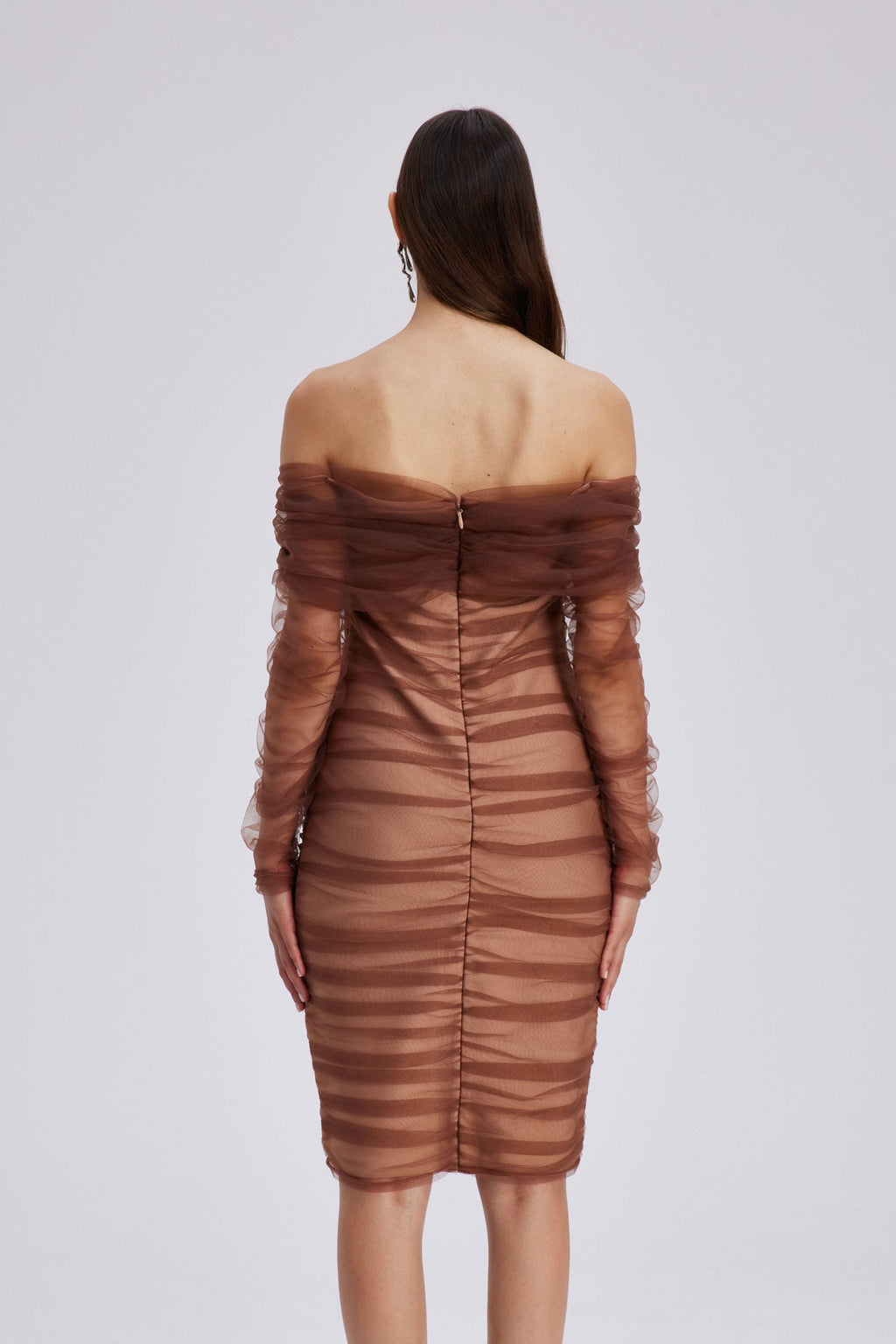 Chaska Mesh Ruch Bandage Midi Dress