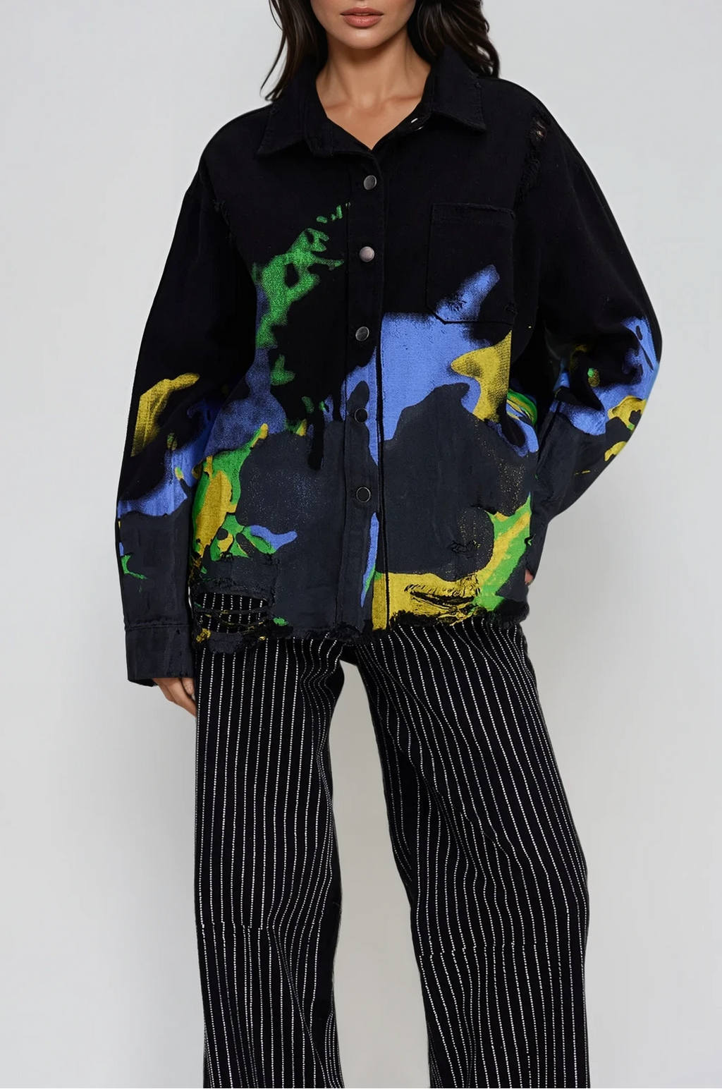 Chastity Print Ripped Denim Jacket