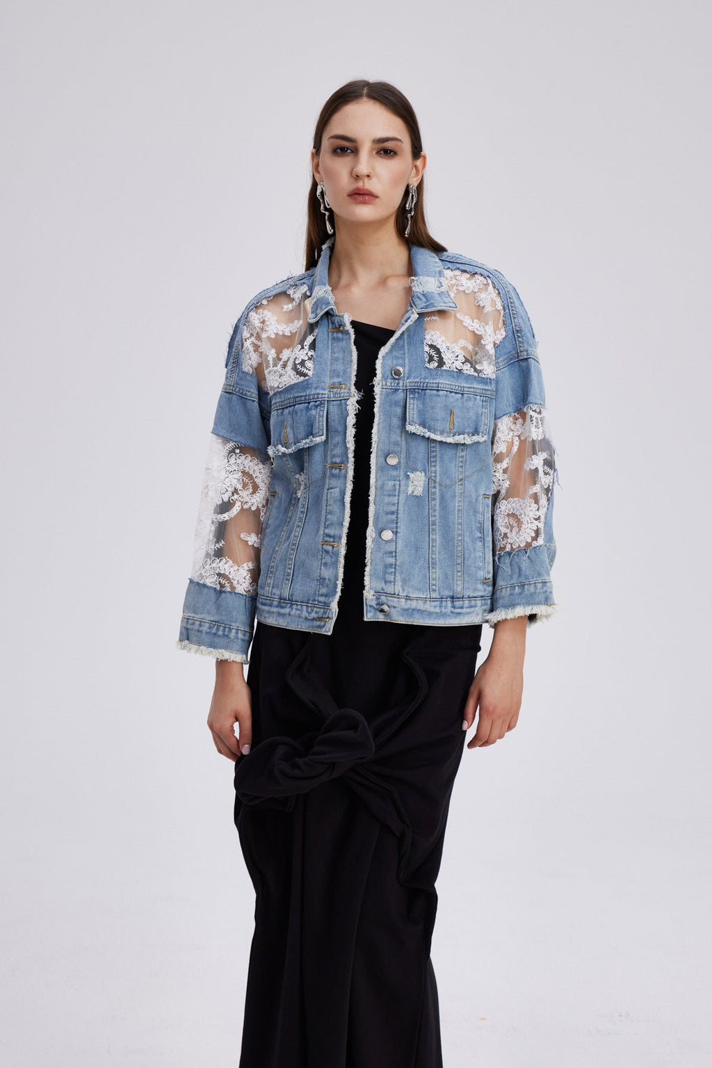 Chatzkel Embroidered Lace Denim Jacket
