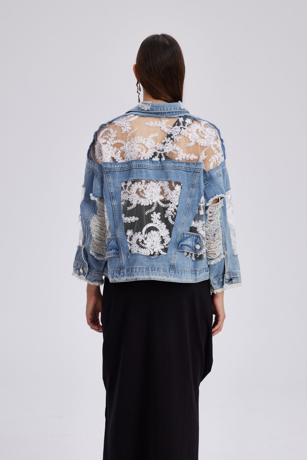 Chatzkel Embroidered Lace Denim Jacket
