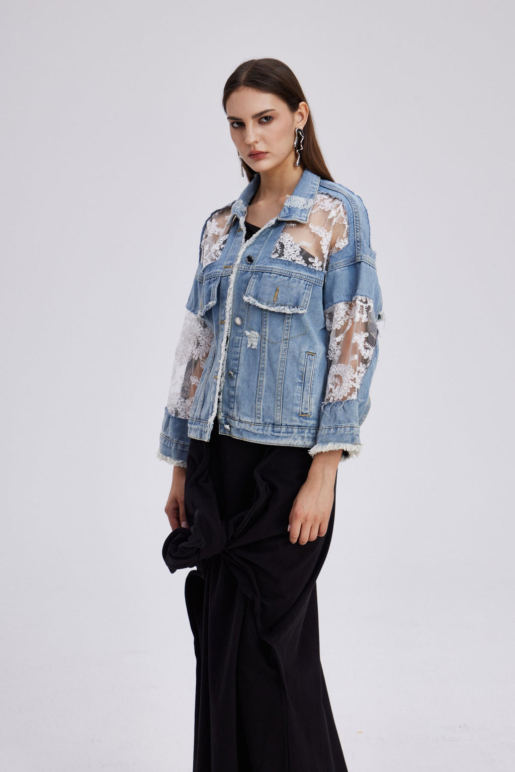 Chatzkel Embroidered Lace Denim Jacket