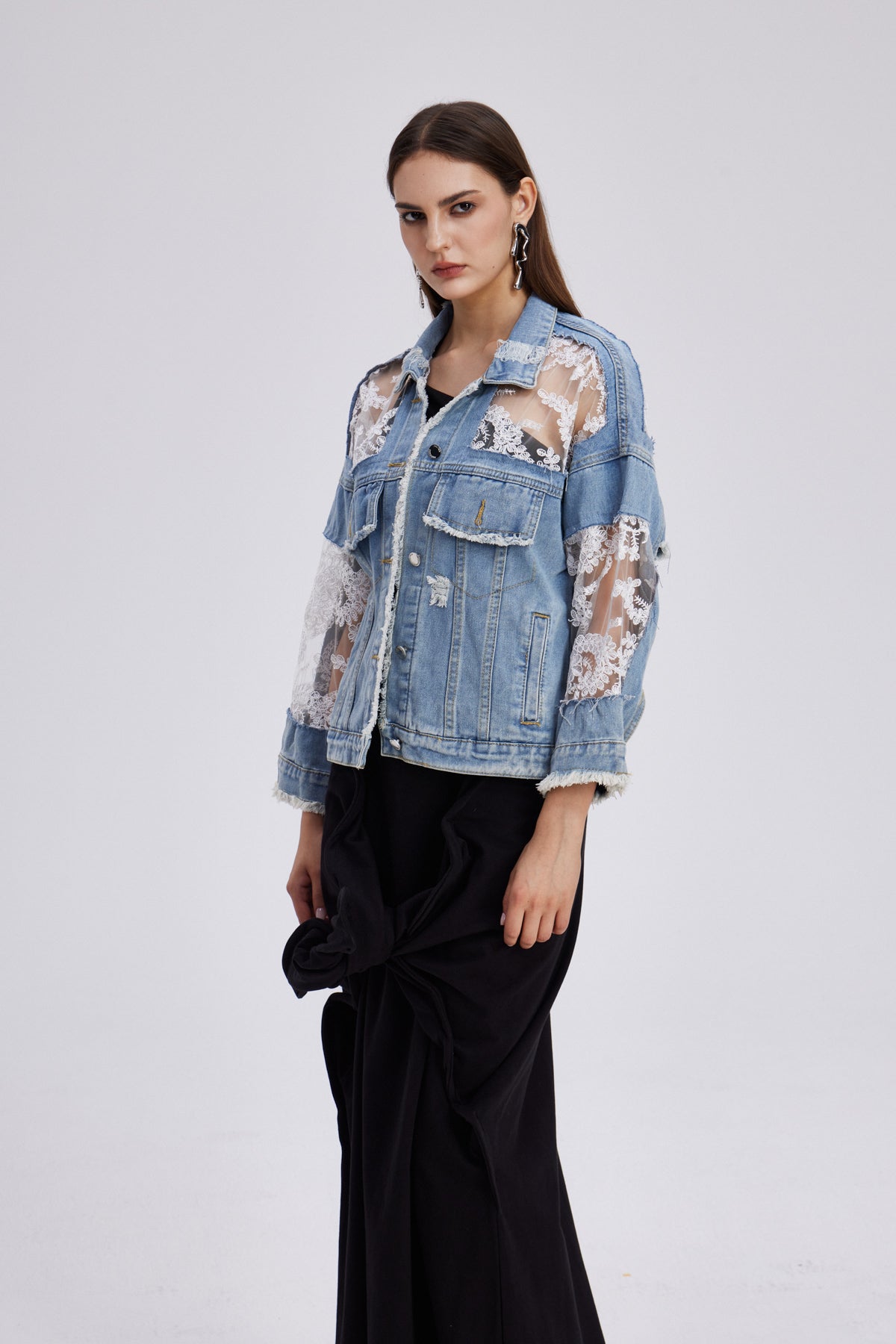 Chatzkel Embroidered Lace Denim Jacket