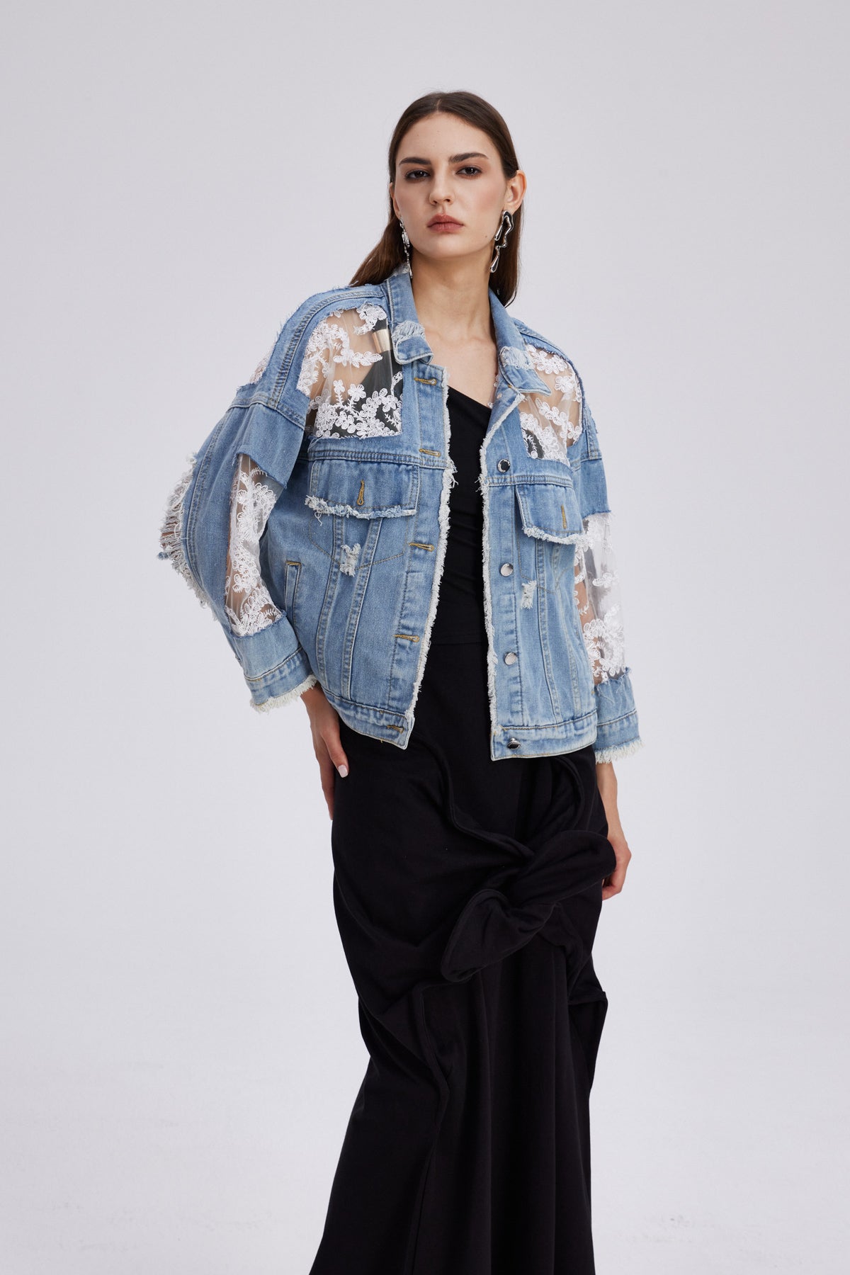 Chatzkel Embroidered Lace Denim Jacket