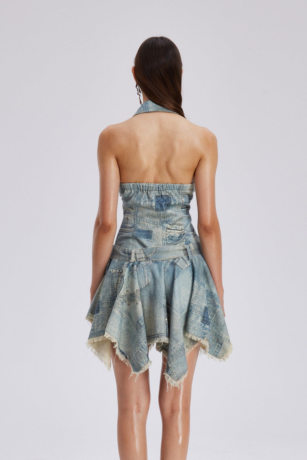 Chava Halter Neck Print Fringe Mini Dress