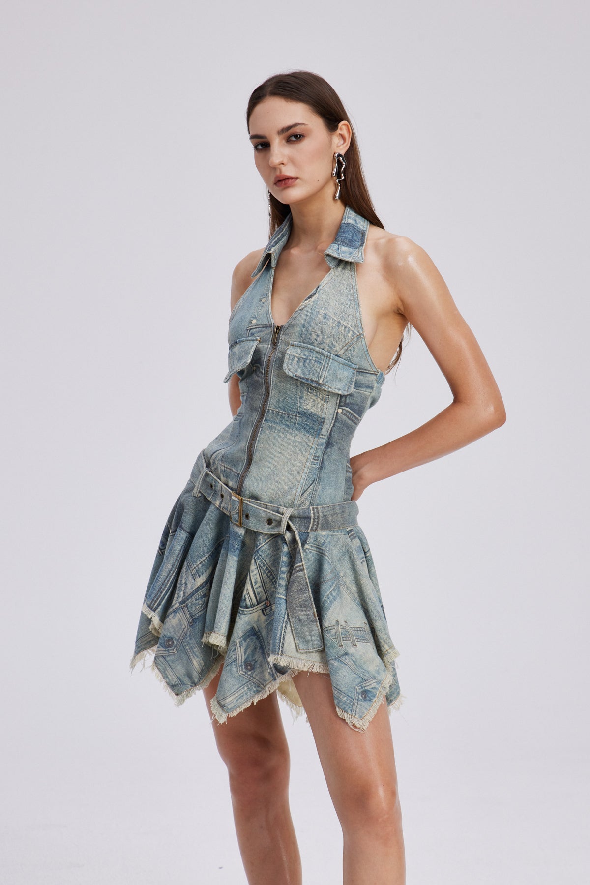 Chava Halter Neck Print Fringe Mini Dress