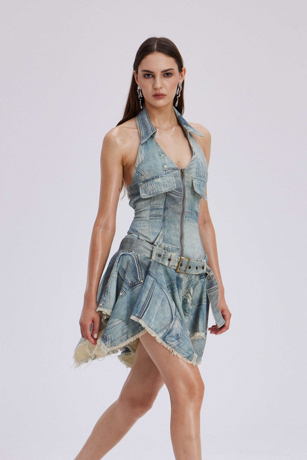 Chava Halter Neck Print Fringe Mini Dress