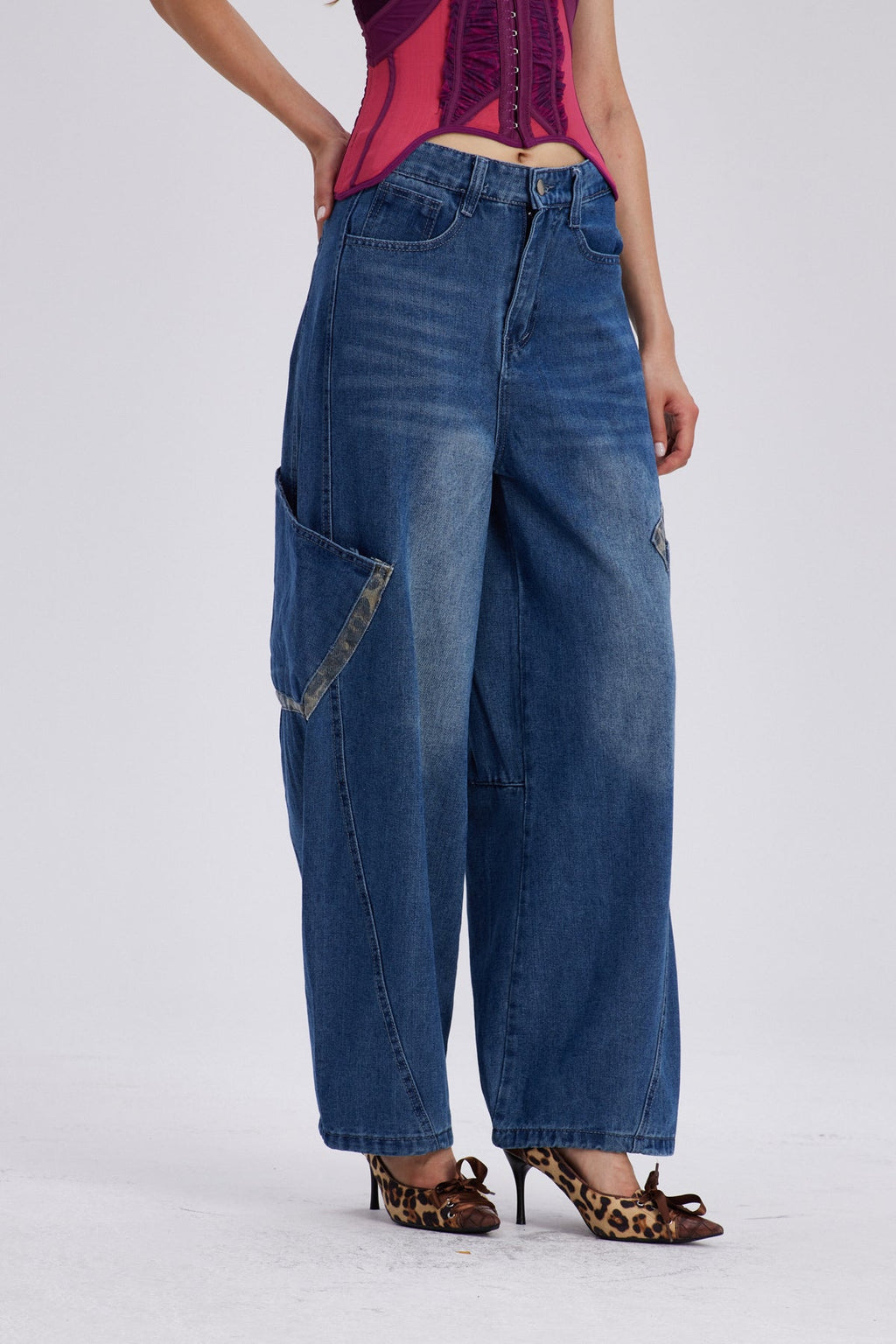 Chayyim Leopard Pocket Baggy Jeans