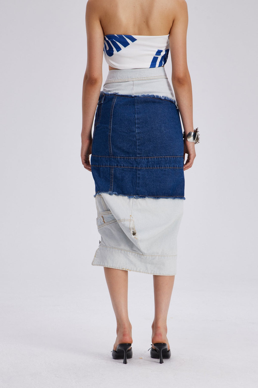 Che Deconstruct Asymmetric Denim Maxi Skirt