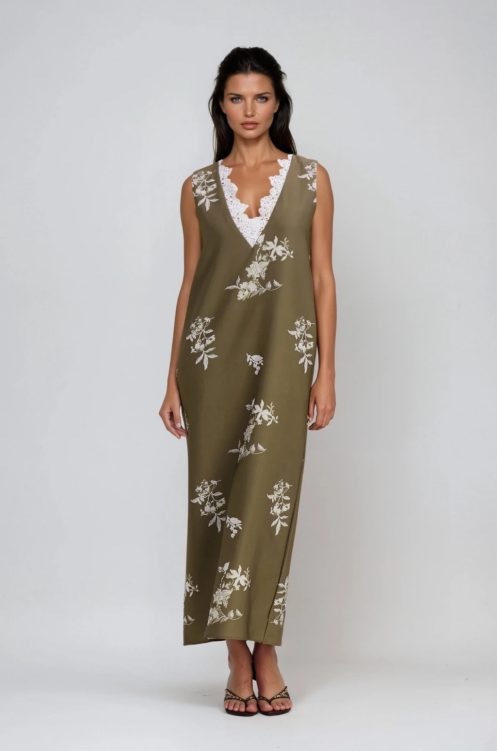 Chelo Lace V Neck Floral Maxi Dress