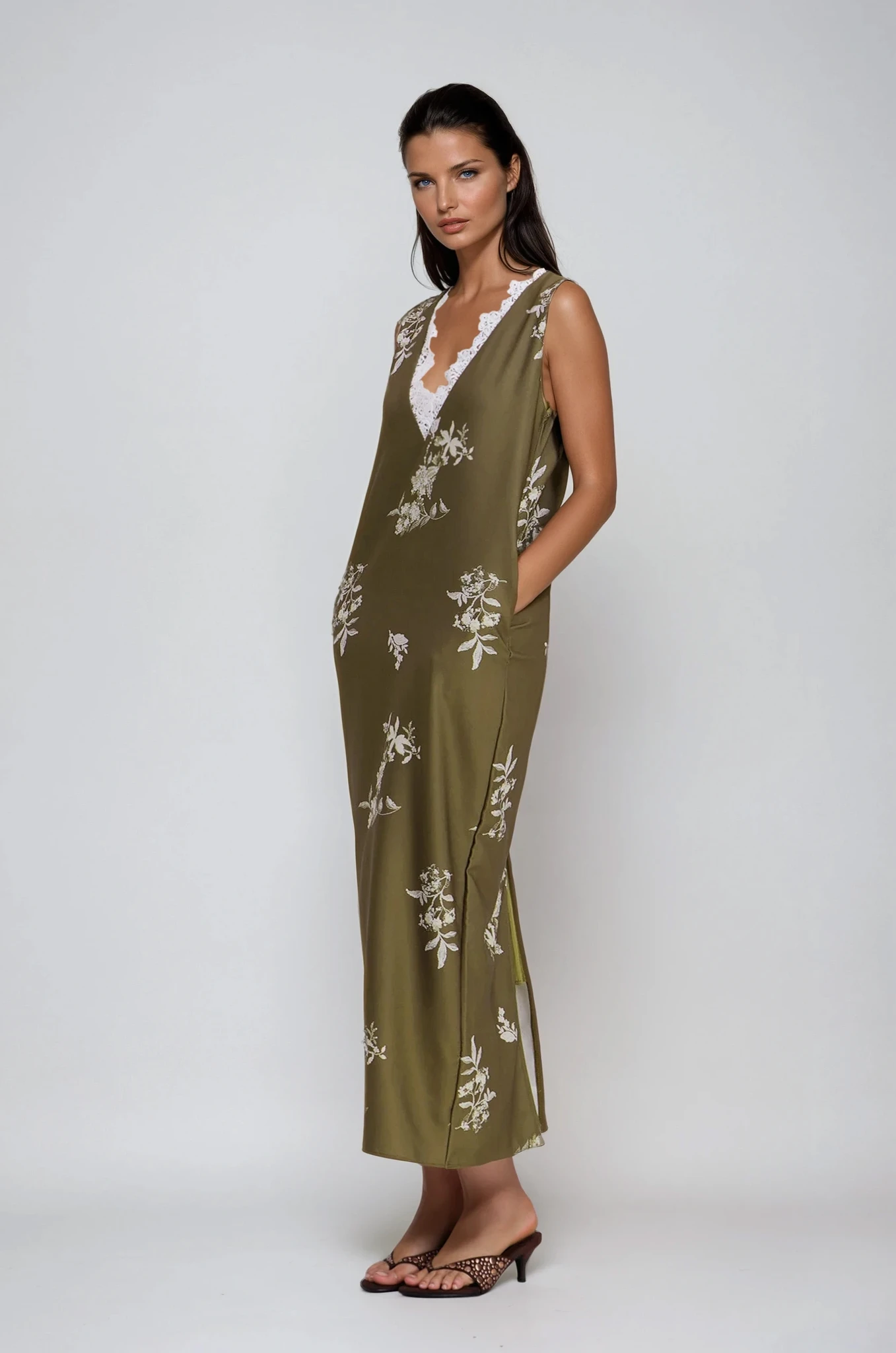 Chelo Lace V Neck Floral Maxi Dress