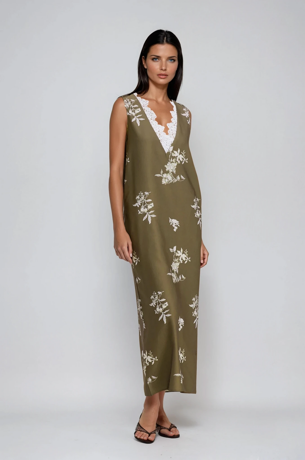 Chelo Lace V Neck Floral Maxi Dress