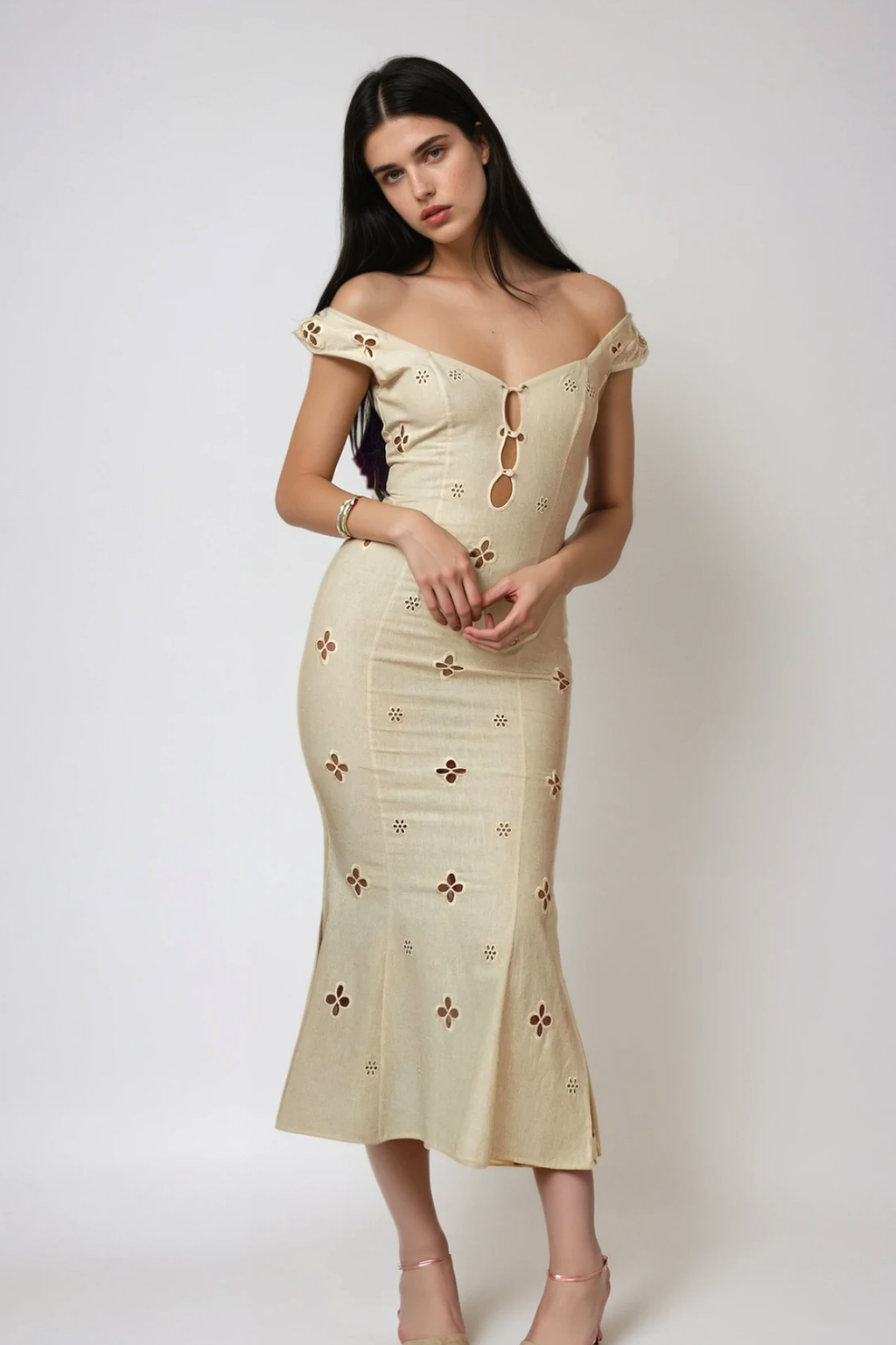 Chelsie Flower Cutout Midi Dress