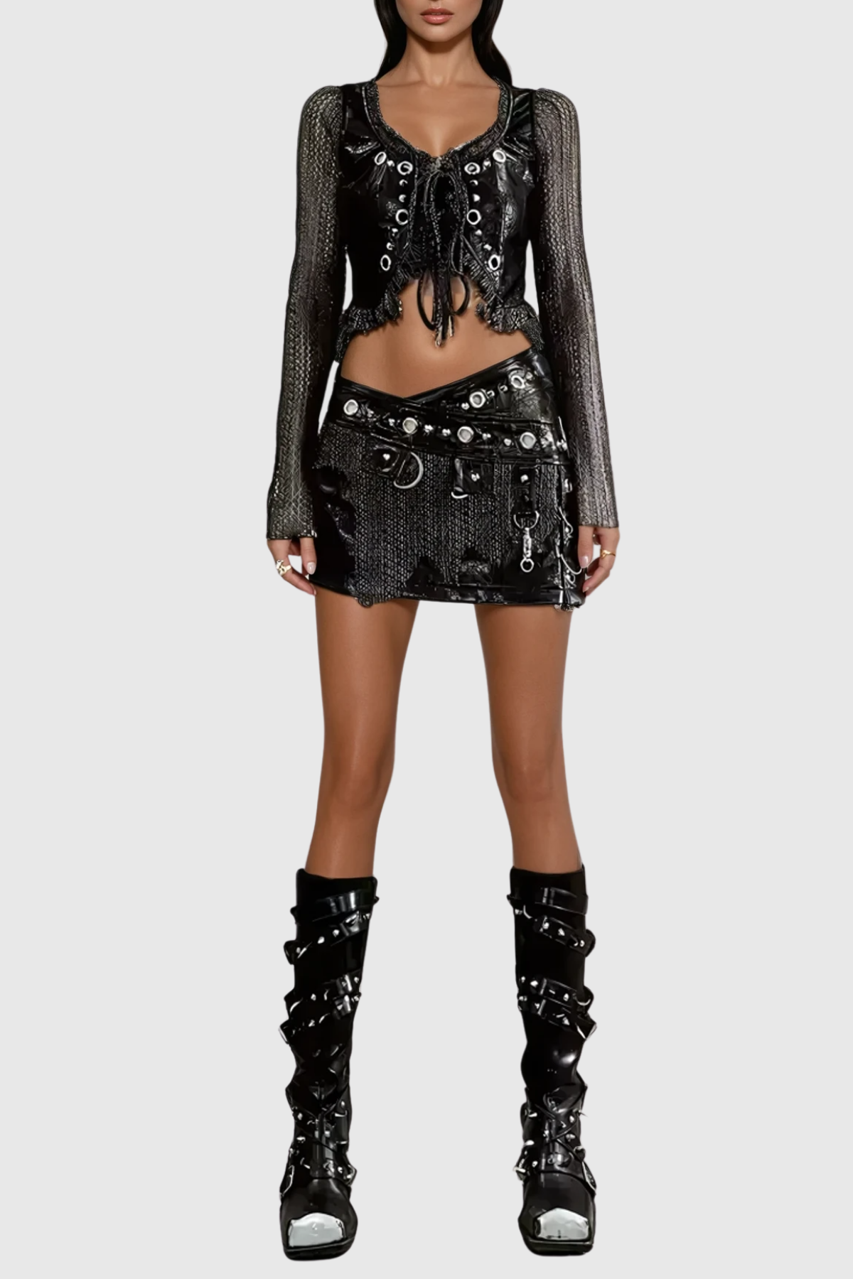 Chiaki Embellished Asymmetric Leather Mini Skirt