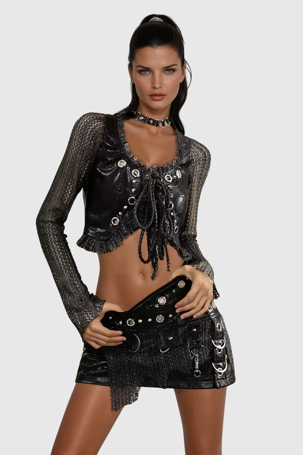 Chiaki Embellished Asymmetric Leather Mini Skirt